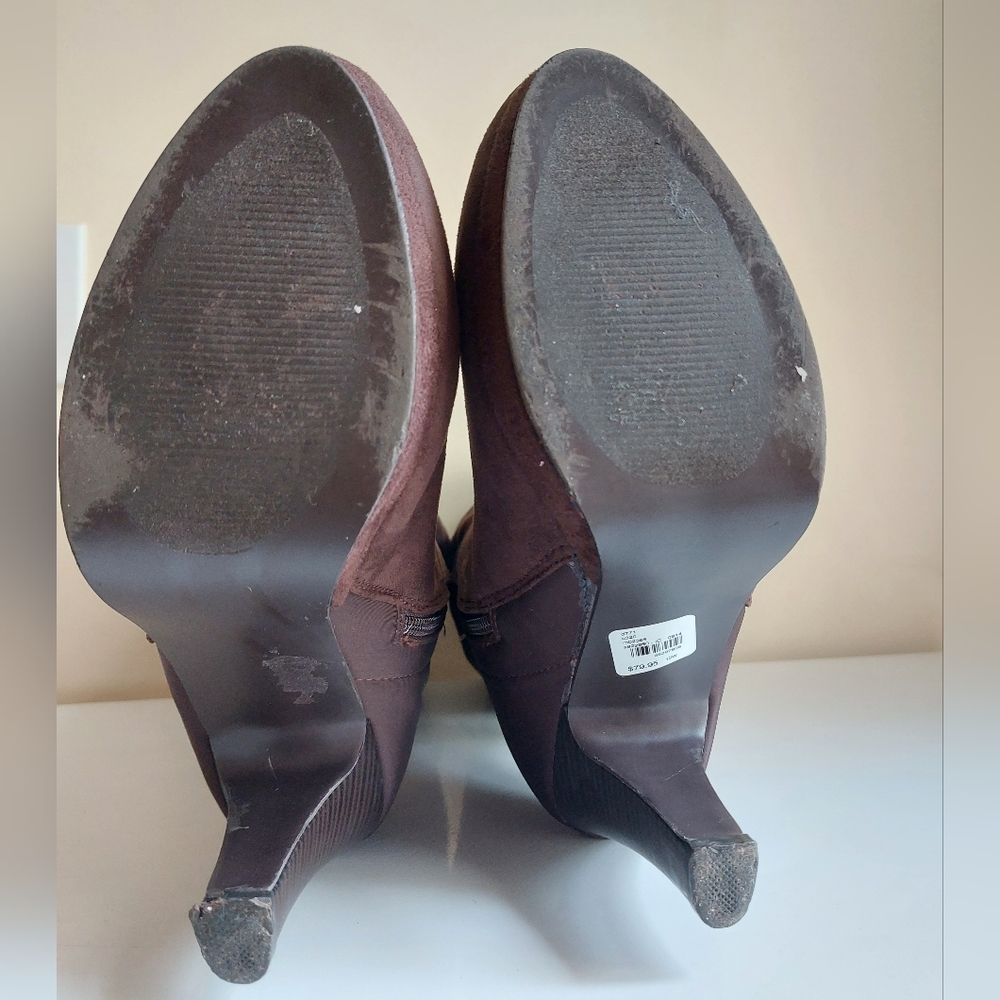 Lane Bryant - Faux Suede Brown Knee-High Heeled Boots w/ Zipper - Picture 6 of 12